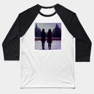 The Girls Watching the Snow at Winter - I Smell Snow - Christmas Baseball T-Shirt